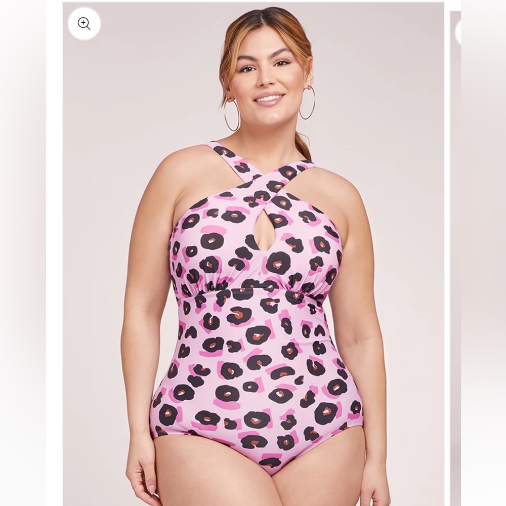 NWT LYSA Kylie High Neck Pink Leopard Print Swimsuit 1X